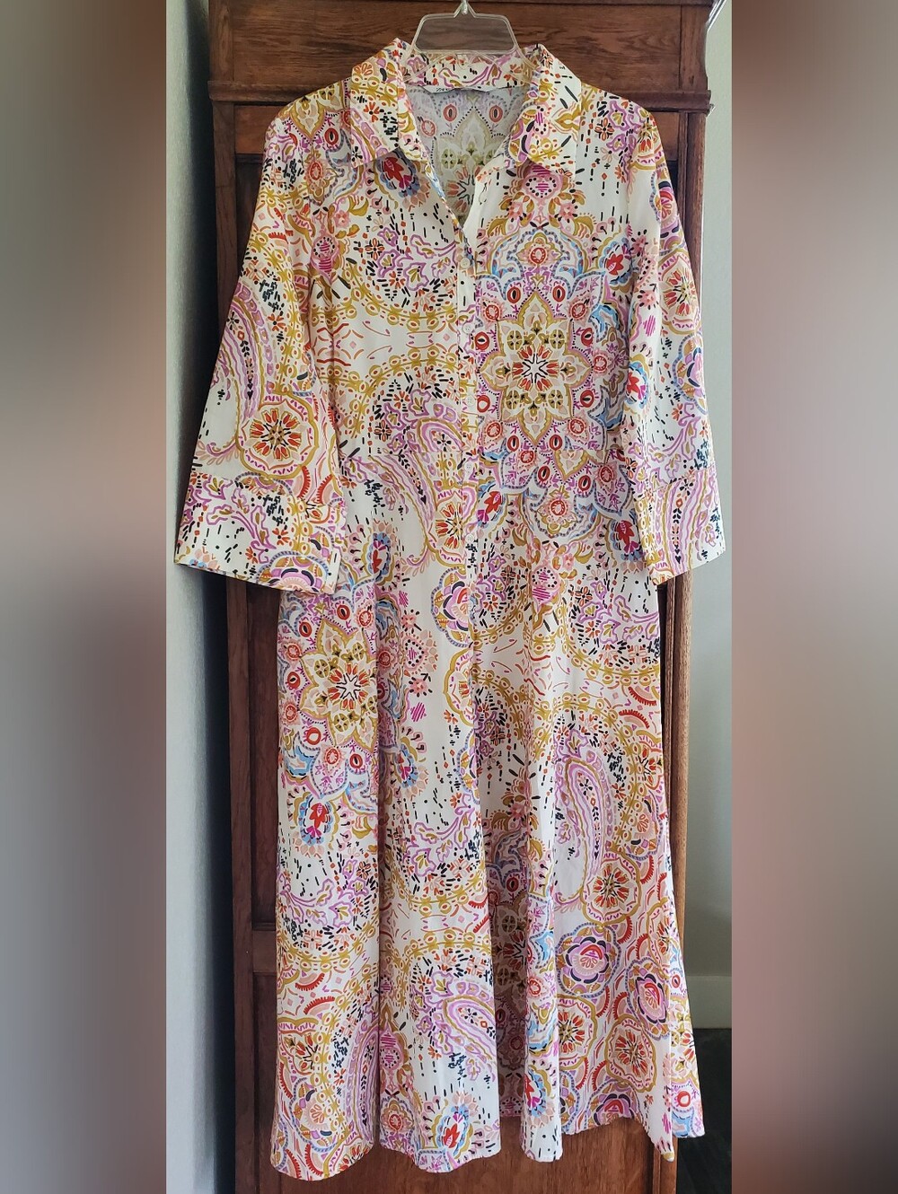 ZARA FLORAK PAISLEY PRINTED BUTTON FRONT MIDI SHIRT DRESS XL